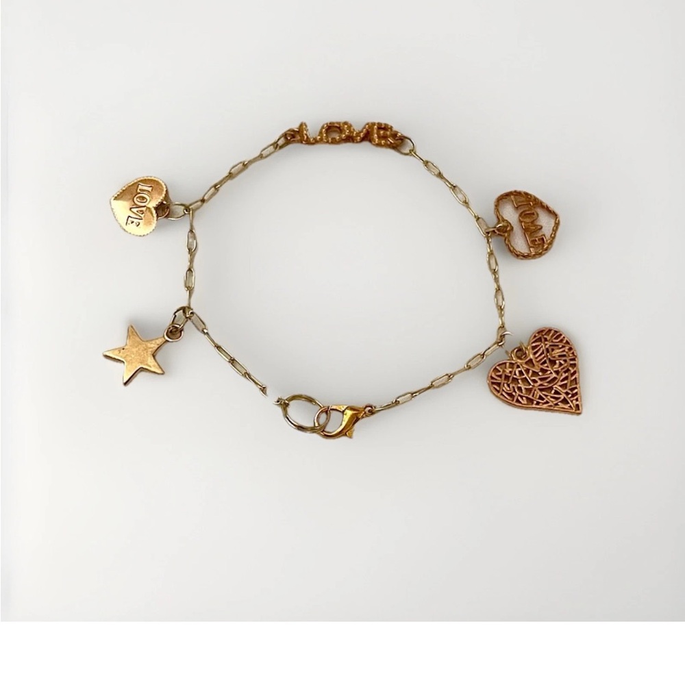 Fashion Jewelry Bohemian Handmade Gold Tone Link Bracelet Heart Star Love Charms